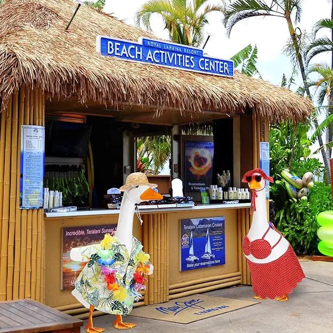 2 Set Hawaiian Luau Porch Goose Outfit for Lawn 23'' Plastic Goose Clothes Costume Summer Outdoor Decor(Dot Bikini) by GreenHaven Gardens
