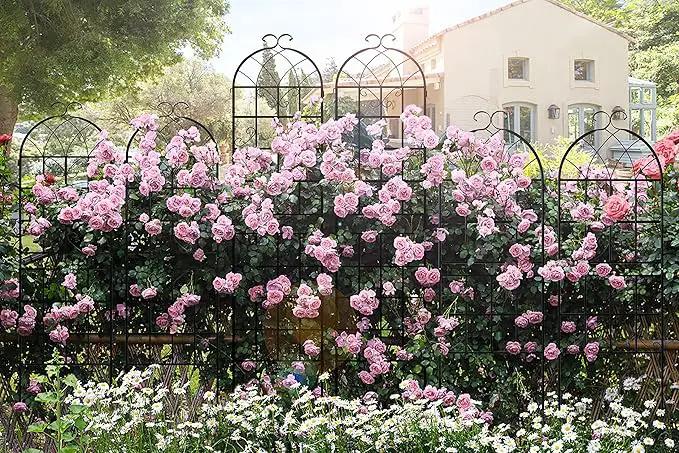 LZRS 4 Pack 87x20in Rustic Iron Arch Decoration Garden Trellis with Black Metal Coating – Perfect for Supporting Climbing Plants Outdoor, Roses, Vines, Flowers, and Vegetables. by GreenHaven Gardens