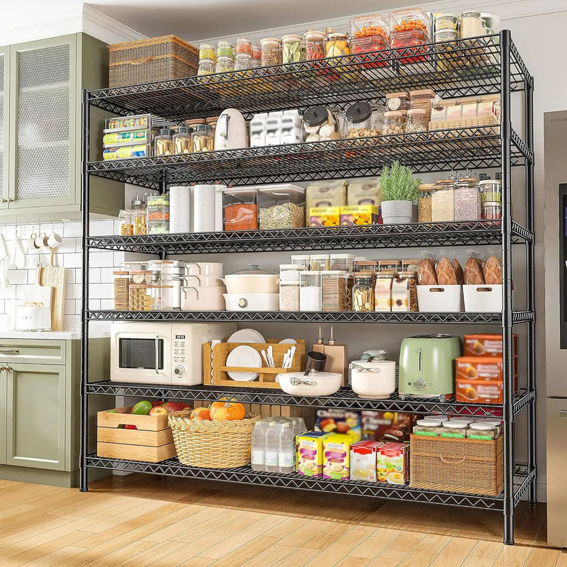 REIBII 83"H Storage Shelves 3840LBS Metal Shelving Unit Garage Shelving Heavy Duty 6 Tier Commercial Adjustable Wire Shelving for Storage Rack for Pantry, Garage, Kitchen, 83"H x 55.5"W x 18"D, 2PCS by GreenHaven Gardens