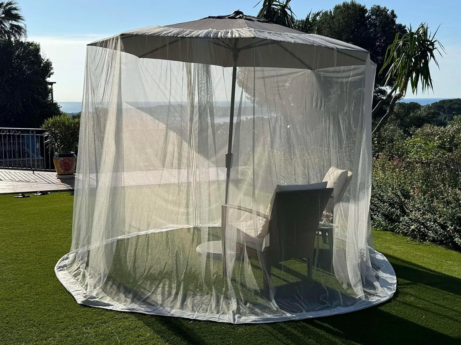 Mosquito Net for Umbrella 7.5 FT | Large Sizes & Fabric Designed for Outdoors | Insect House Screen Netting for Patio, Porch & Garden Terrace | Outside Canopy Bug & Fly Protection Enclosure by GreenHaven Gardens
