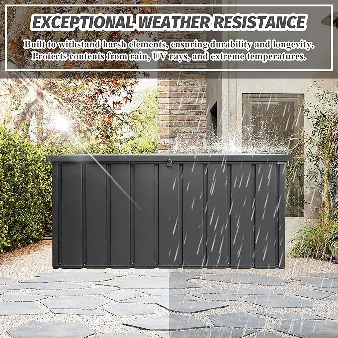 Domi Deck Box 190 Gallon, Waterproof Lockable Steel Outdoor Storage Container for Outside Cushions, Garden Tools and Pools Equipment, Gray by GreenHaven Gardens