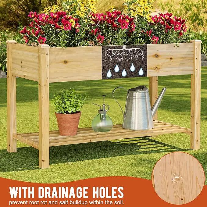 GHWIE Raised Garden Bed with Shelf,Elevated Wooden Planter Box with Legs,Garden Planter for Backyard, Patio, Balcony,200lb Capacity - Natural by GreenHaven Gardens