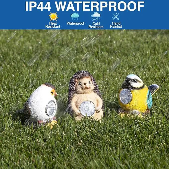 Outdoor Garden Solar Decor Light Set of 3 (2 Birds,1 Hedgehog) | Waterproof Solar Powered Lights for Yard, Patio & Walkway | Energy-Efficient & Weatherproof Garden Decor by GreenHaven Gardens
