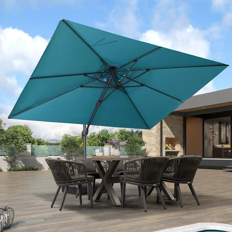 PURPLE LEAF 9' X 12' Cantilever Outdoor Umbrellas Large Patio Umbrella Hanging Double Top Rectangle Offset Umbrella with 360°Rotation Tilting Umbrella Outdoor Patio, Turquoise Blue by GreenHaven Gardens