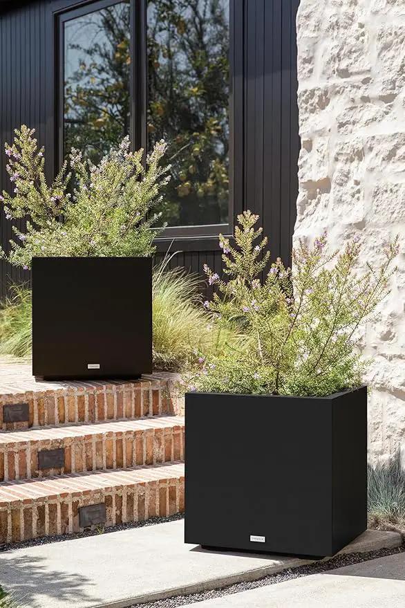Veradek Block Series Cube Plastic Planter - Large Square Planter for Indoor or Outdoor Patio/Garden | Durable All-Weather Use with Drainage Holes | Modern Décor for Tall Plants, Trees, Flowers by GreenHaven Gardens