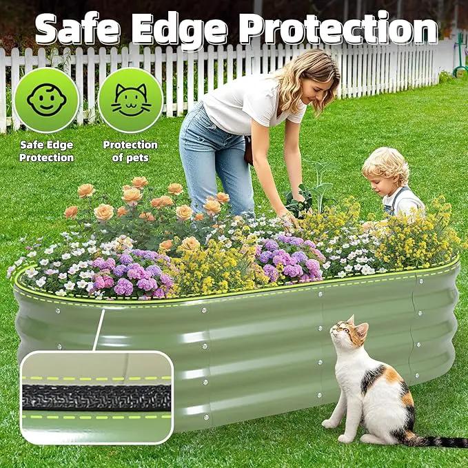 G GOOD GAIN Galvanized Metal Raised Garden Bed Kit - 4x2x1FT Outdoor Planter Box with Safety Edging and Gloves for Vegetables, Fruits, Flowers(White, 2PC) by GreenHaven Gardens