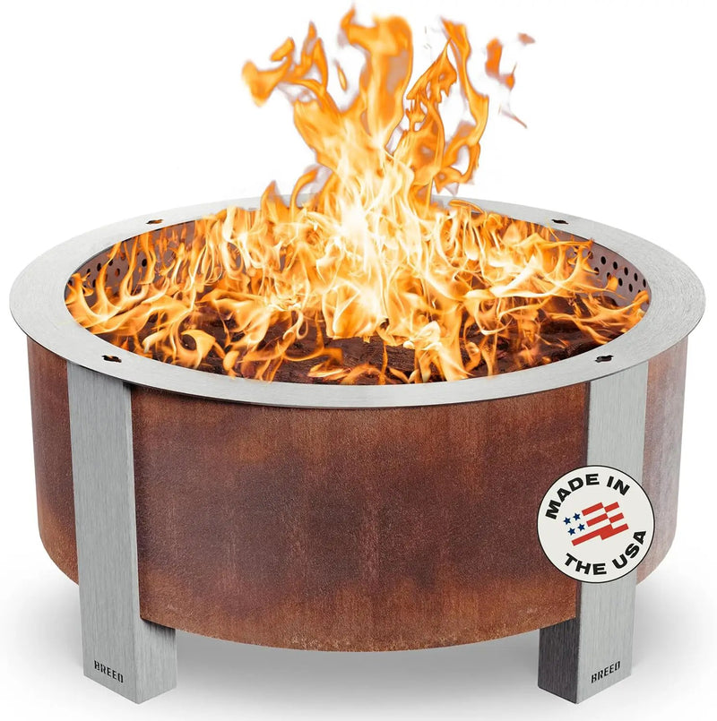 Breeo Smokeless Fire Pit (X Series 42, Corten Steel, Lid Included) | 46 inch Smokeless Firepit for Outside | 190 Pounds | Ideal for Large GatheringsCompatible with Wide Range of Breeo Accessories by GreenHaven Gardens