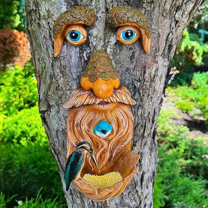 Mood Lab Tree Faces Decor Outdoor - Old Man Bird Feeder - Tree Hugger Garden Decoration - Yard Art Statues by GreenHaven Gardens