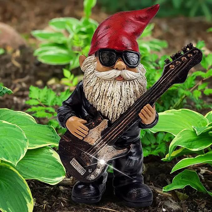 Better Office Products Garden Gnome Statue, 8" Height, Handcrafted Waterproof, UV-Resistant Polyresin Lawn Patio Porch Ornament Decoration (Rock Star with Solar Light) by GreenHaven Gardens