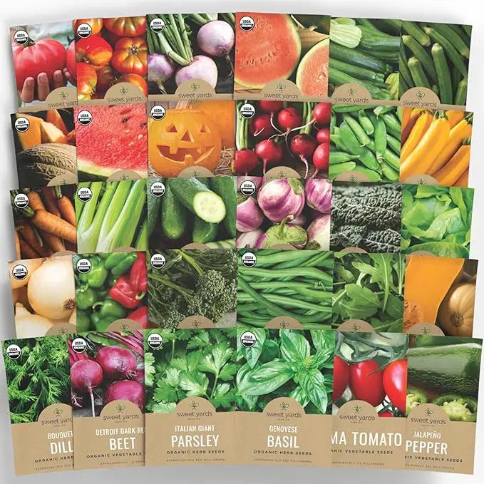 Organic Seeds Gardener Variety Pack - 30 Individual Packs - 2025 Season - Arugula, Basil, Winter Squash, Nantes Carrots and More! for Indoor & Outdoor Planting (Non-GMO, Certified Organic) by GreenHaven Gardens