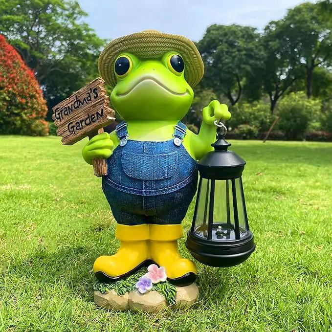 Frog Garden Statue with Solar Light, Gardener Frog Decoration with Solar Lantern Light for Home, Outdoor, Garden, Patio and Yard Decor, Best Gifts for Mom/Grandma, Grandma's Garden by GreenHaven Gardens