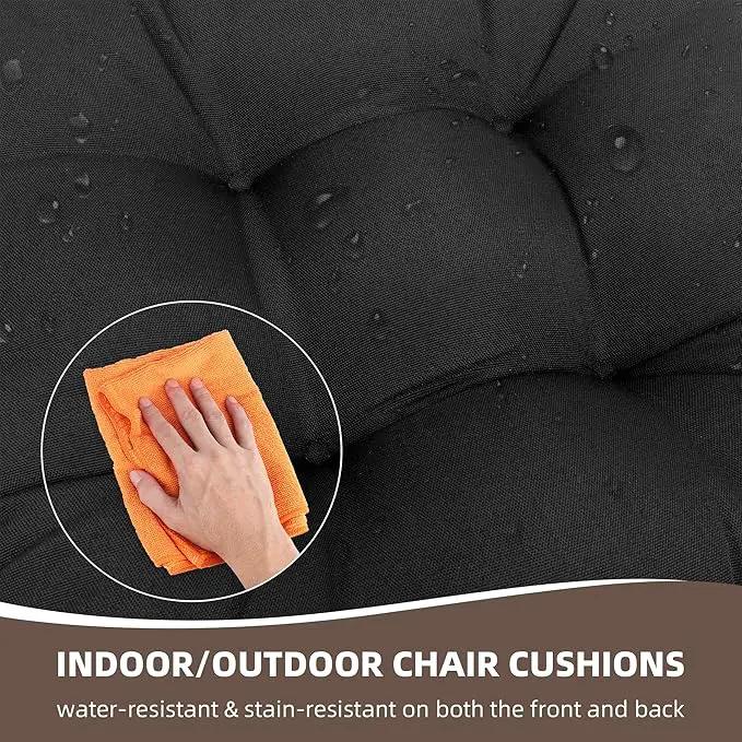 RACE LEAF Patio Chair Cushions 19x19 Inch 4 Pack, Thickened Outdoor Cushions Water Resistant Stain Resistant Non-Slip Ties (Black) by GreenHaven Gardens