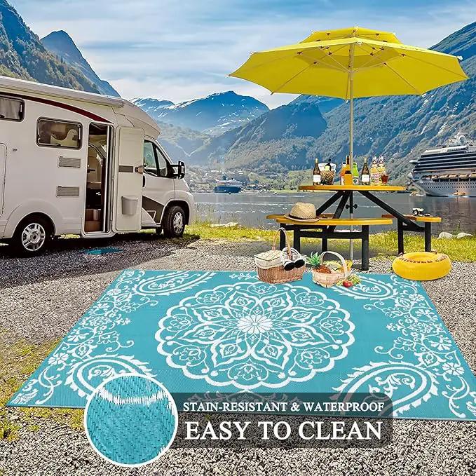 Pauwer Waterproof Outdoor Rug 5x8, Reversible Plastic Straw Patio Camping Rug, Indoor Outdoor RV Mat Carpet for Deck, Camper, Porch, Balcony, Backyard, Picnic, Boho Teal by GreenHaven Gardens