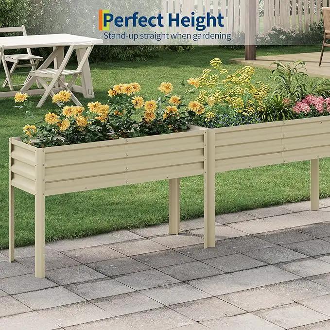 Galvanized Raised Garden Bed with Legs - 50×32×17In Metal Planter Box for Vegetables, Outdoor Raised Garden Beds Gardening, Durable Planter Raised Beds, Sturdy Planters for Outdoor Plants (Beige) by GreenHaven Gardens