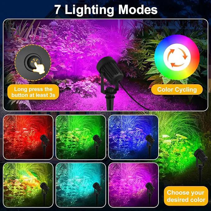 T-SUNUS Solar Spot Lights Outdoor Color Changing 6-in-1, Solar Landscape Spotlights RGB Lighting Waterproof IP65 Wall Lamp 9.8ft Cable for Patio Pathway Yard Garden Holiday (Multi-Color) by GreenHaven Gardens