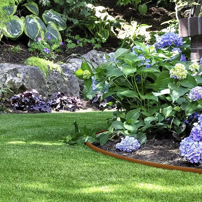 KOL Weather Resistant Steel Flexible Garden Lawn Edging, 10-Pack Pre-Rusted Metal Landscape Edging Strips - Heavy Duty Hammer-in Border with 11 Clips - 16-Gauge - 40" L x 4.5" H (33FT Total Length) by GreenHaven Gardens