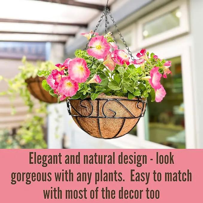 LaLaGreen Hanging Planter for Outdoor Plants (2 Pack, 12 Inch) Hanging Baskets with Coco Liner, Metal Wire Flower Basket Pots with Hook Hanger Balcony Porch Farmhouse Country Style Garden Decor by GreenHaven Gardens