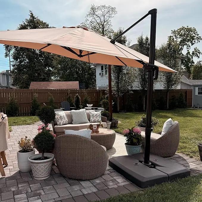 PURPLE LEAF 9 Feet Patio Umbrella Square Cantilever Umbrella Outdoor with 360° Rotation and Aluminum Offset Hanging for Pool Deck Garden Backyard, Taupe by GreenHaven Gardens