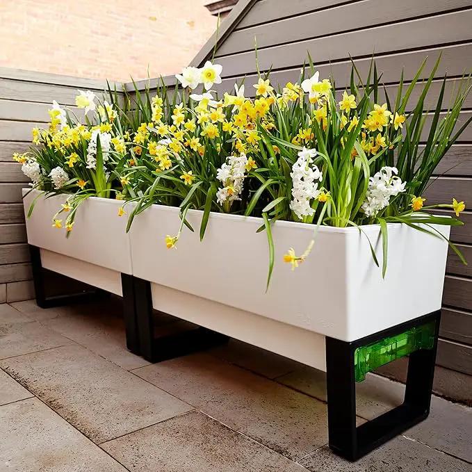 Glowpear Self Watering Planter Box - 29.5", White - UV Stable, Scalable Urban Raised Garden Bed with Water Gauge, Indoor Outdoor for Vegetables, Flowers, Herbs, and Succulents, Gardening by GreenHaven Gardens