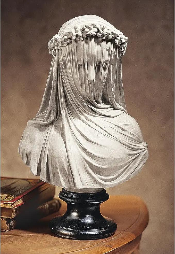 Design Toscano Veiled Maiden Indoor Bust Statue, 9 Inch Wide, 14 Inch Tall, Cast Stone Resin, Antiqued White Finish with a Black Painted Base by GreenHaven Gardens