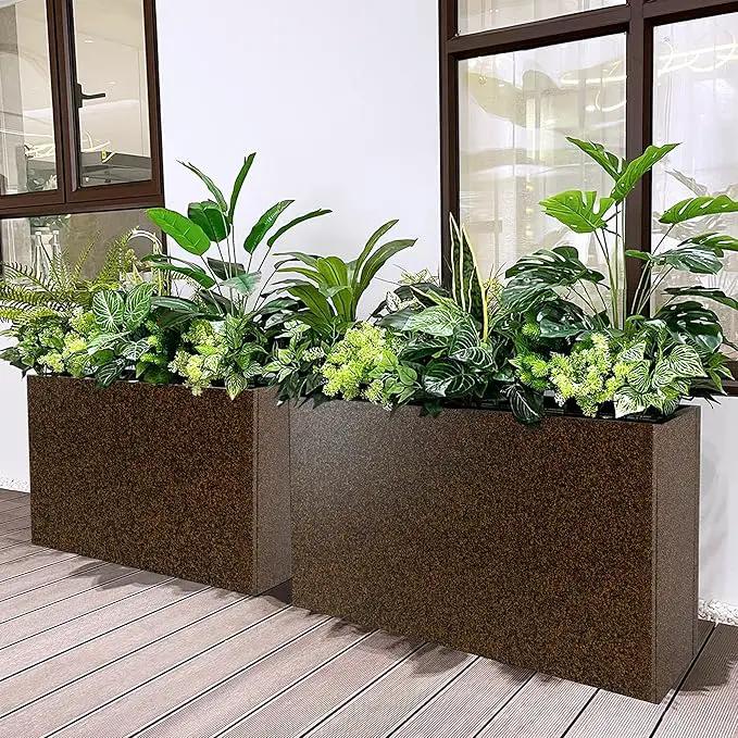 Metal Planter Box Rectangular Planter, 35.5" Lx 10" Wx 28" H Terrazzo Brown Large Planters with Drainage Holes, Galvanized Steel Tall Planters for Patio/Porch by GreenHaven Gardens