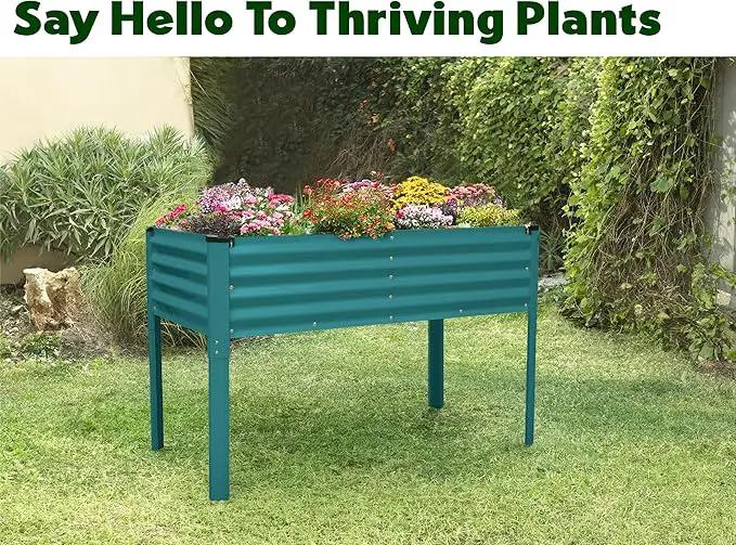 Galvanized Raised Garden Beds Outdoor with Legs // 48×24×31in Elevated Planter Box for Vegetables, Flowers (Turquoise) // Large Metal Garden Bed for Backyard Patio Gardening by GreenHaven Gardens