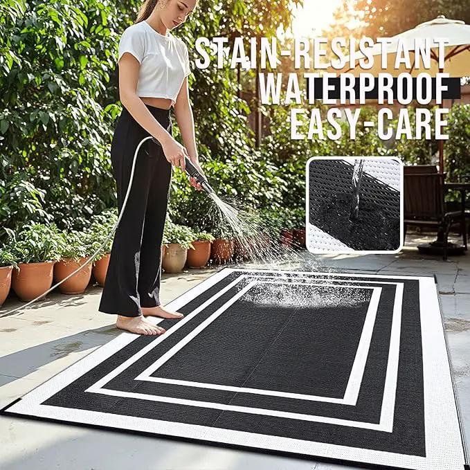OLANLY Outdoor Rug 6x9 ft Waterproof, Reversible Outdoor Plastic Straw Rug, RV Mat, Indoor Outdoor Carpet Clearance for Patio, Camping, Balcony, Deck, Backyard, Black & White by GreenHaven Gardens