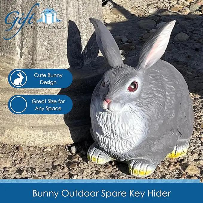 Stocky Bunny Garden Statue - Outdoor Key Hider for Garden, Porch or Patio - Magnetic Cover Key Hider by GreenHaven Gardens