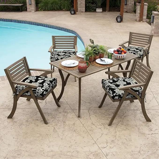 Arden Selections Outdoor Seat Cushion, 19 x 19, Rain-Proof, Fade Resistant 19 x 19, Ashland Black Jacobean (Pack of 4) by GreenHaven Gardens