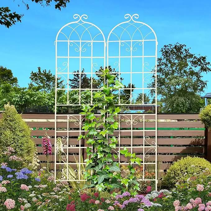 2 Pack Metal Garden Trellis 86.7" H Cream White Garden Fence Rustproof Trellis for Climbing Plants Support Roses Flower Outdoor Lawn, White Tall by GreenHaven Gardens