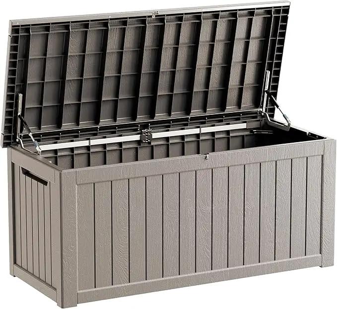 270 Gallon Lockable Resin Deck Box, Waterproof & UV-Resistant Outdoor Storage Box for Outdoor Cushion Storage, Garden Tools & Pool Accessories Storage, Gray by GreenHaven Gardens