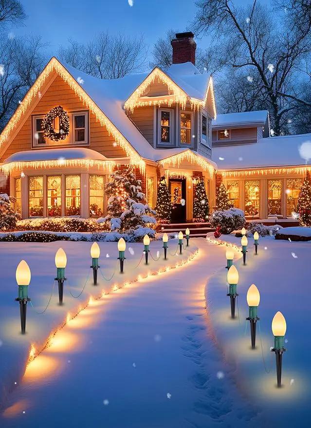 Brightown Frosted C9 LED Christmas Lights Outdoor, 32Ft Pathway Lights with 25 LED Bulbs, Warm White by GreenHaven Gardens