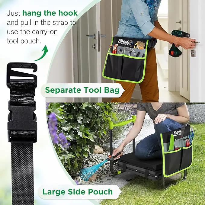 10.8” Wide Garden Kneeler and Seat, Heavy Duty Foldable Gardening Stool with Tool Belt Pouch, Included Thickened Kneeling Pad, Portable Gardening Bench Chair for Seniors & Parents by GreenHaven Gardens