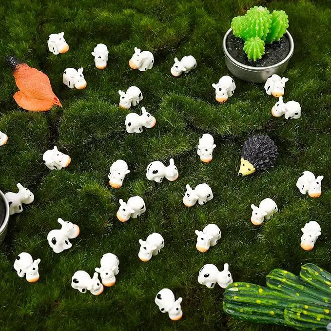 Fuyamp 100 Pcs Mini Resin Cow Figurines Cute Miniature Figurines Fairy Outdoor Moss Ornaments Landscape Figurines Garden DIY Ornament Accessories for Indoor Outdoor by GreenHaven Gardens