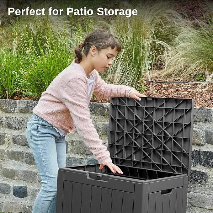 EAST OAK Outdoor Storage Box, 31 Gallon Deck Box, Waterproof Resin Storage Bin for Patio Cushions, Gardening Tools, Accessories, Lockable, UV Resistant, Black by GreenHaven Gardens