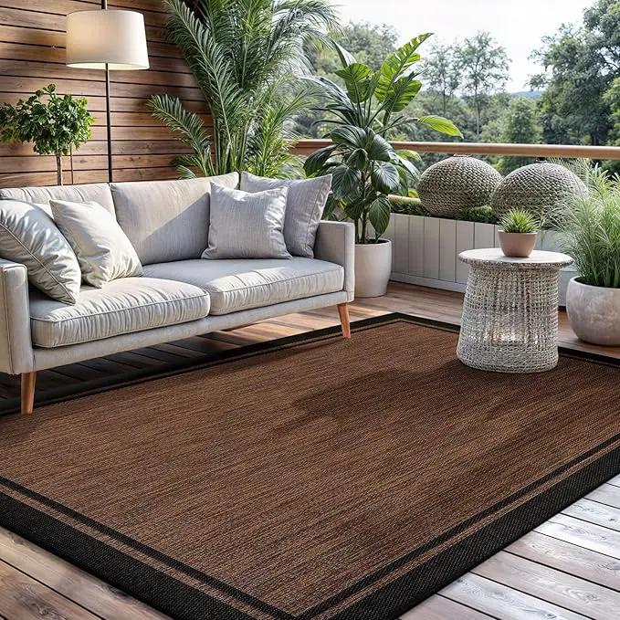 CAMILSON Indoor Outdoor Rug, 5x7 Bordered Nut Brown Black Modern Area Rugs for Indoor and Outdoor Patios, Kitchen and Hallway Mats, Washable Porch Deck Outside Carpet (Bordered Nut Brown Black, 5 x 7) by GreenHaven Gardens