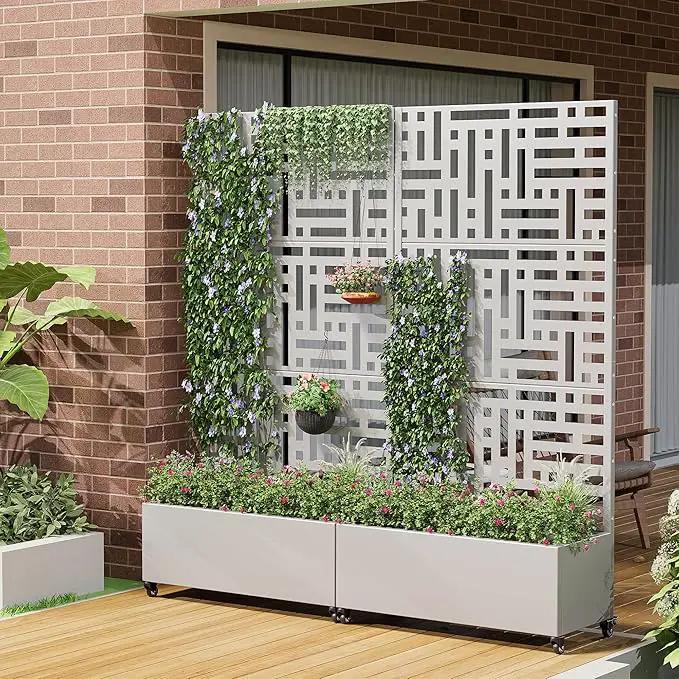 Casaphoria Metal Raised Garden Bed with Trellis and Wheels, 72"x35"x16" Planter Box for Climbing Plants, Vegetables & Vines, Features Drainage Holes and Privacy Screen (Grey-Helen) by GreenHaven Gardens