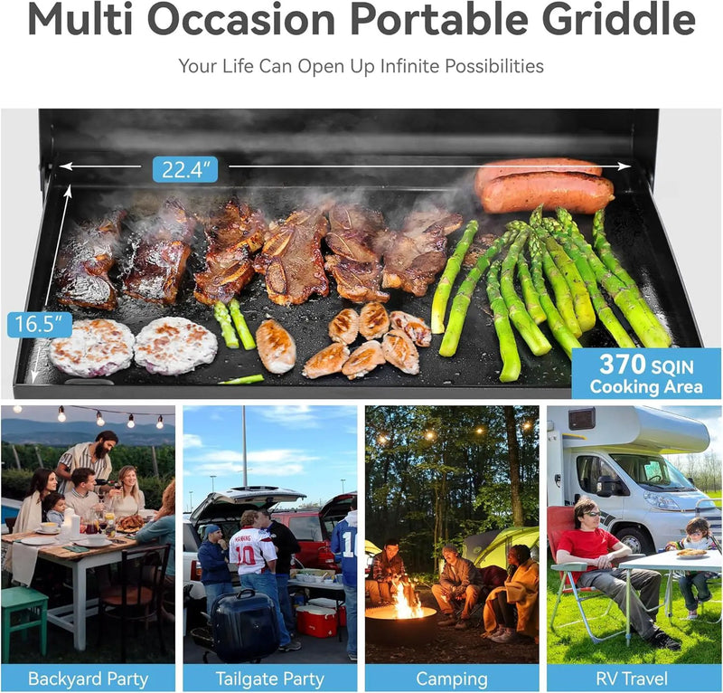 GREEN PARTY 22 inch Tabletop Griddle with Ceramic Coated Cast Iron Plate, 3 Burners Flat Top Griddle, Portable Propane Gas BBQ Grill Griddle for Kitchen Outdoor Cooking Barbecue Camping Tailgating by GreenHaven Gardens