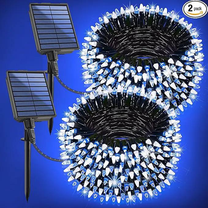 2-Pack 200FT Solar String Lights for Outside, 600 LED Extra-Bright Outdoor Light With 19 Modes & Timer, Waterproof Fairy Lights for Garden Patio Tree Christmas Decorations Blue & White by GreenHaven Gardens