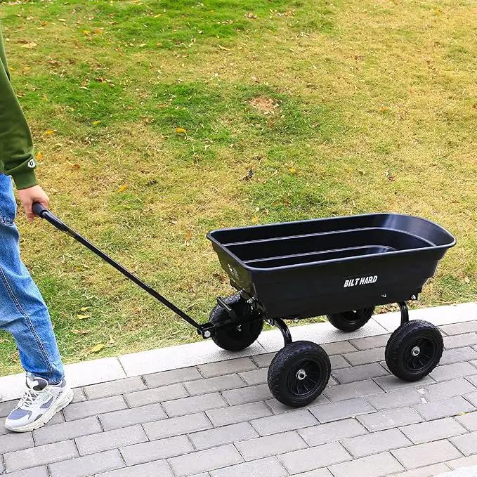 BILT HARD 4 Cu.Ft. 10" No-Flat Tires Poly Yard Dump Cart with 180° Rotating Handle, 600 lbs Capacity Heavy Duty Garden Carts and Wagons by GreenHaven Gardens