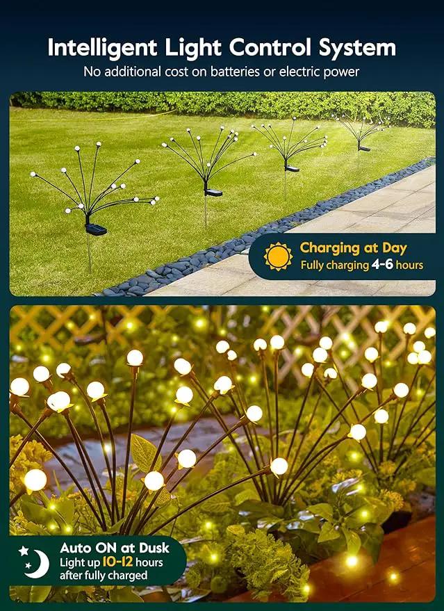 Solar Garden Lights - 8 Pack 12 LED Solar Firefly Lights with 2 Lighting Mode, Sway by Wind, Waterproof Solar Outdoor Light for Yard Patio Walkway Decoration, Warm White by GreenHaven Gardens