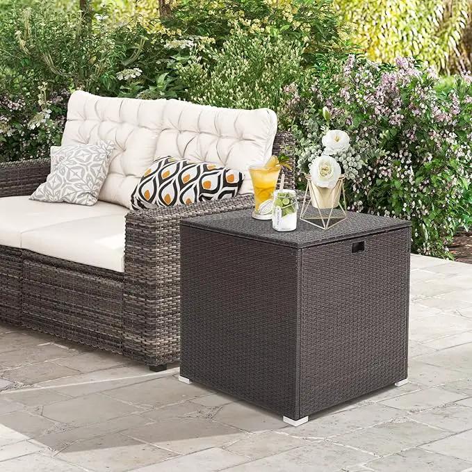 RELAX4LIFE Outdoor Storage Box 72-Gallon - Outside Wicker Storage Bin with Waterproof Zippered Liner, Gas Strut, Package Delivery Boxes for Outside, Accessories, Garden Tools Storage Deck Box by GreenHaven Gardens