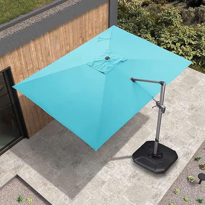 PURPLE LEAF 9' X 11.5' Patio Umbrella with Base Outdoor Cantilever Rectangle Umbrella Offset Umbrella with 360-degree Rotation for Garden Deck Pool Patio, Turquoise Blue by GreenHaven Gardens