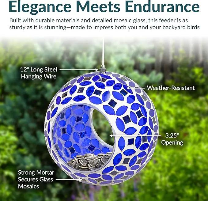 Sunnydaze 6-Inch Glass Mosaic Hanging Bird Feeder for Outdoors - Fly-Through Wild Bird Feeder - Lavender Mosaic by GreenHaven Gardens