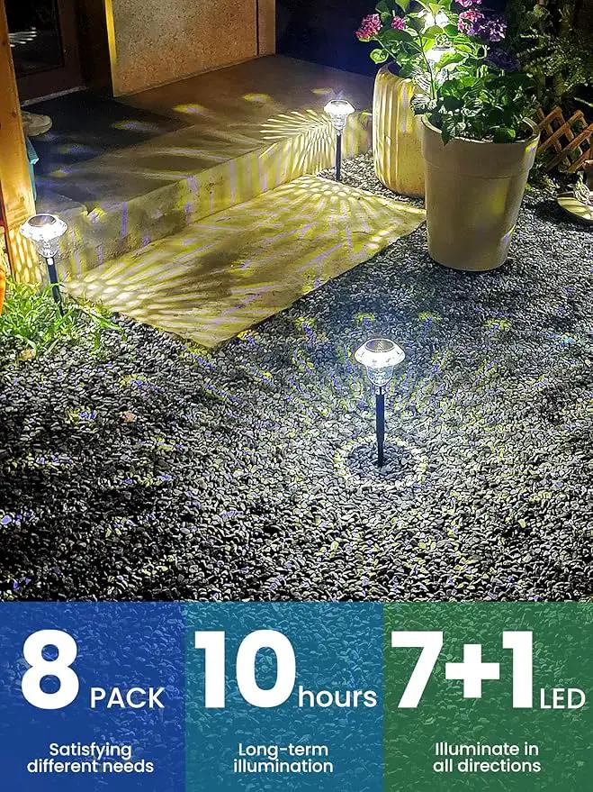 SOLPEX Solar Pathway Lights Garden Decor for Yard, Garden Lights Solar Powered Waterproof Landscape Lighting, Solar Outdoor Lights Porch Decor for Path Walkway Driveway (8 Pack Cold White) by GreenHaven Gardens