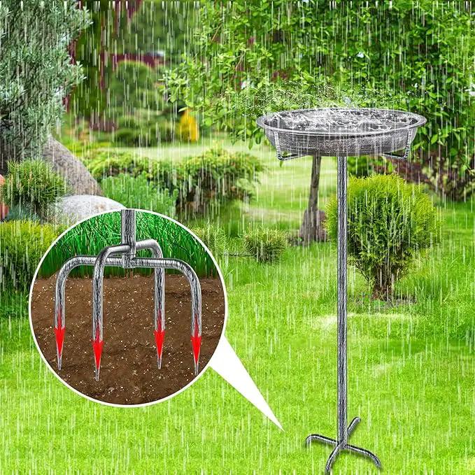 Metal Bird Bath for Outdoors Garden Birdbath Bowl, 36.2" Height Freestanding Bird Feeders for Outside with 4 Prongs Base Stake, Standing Birdfeeders for Yard Lawn Decor (Retro Silver) by GreenHaven Gardens