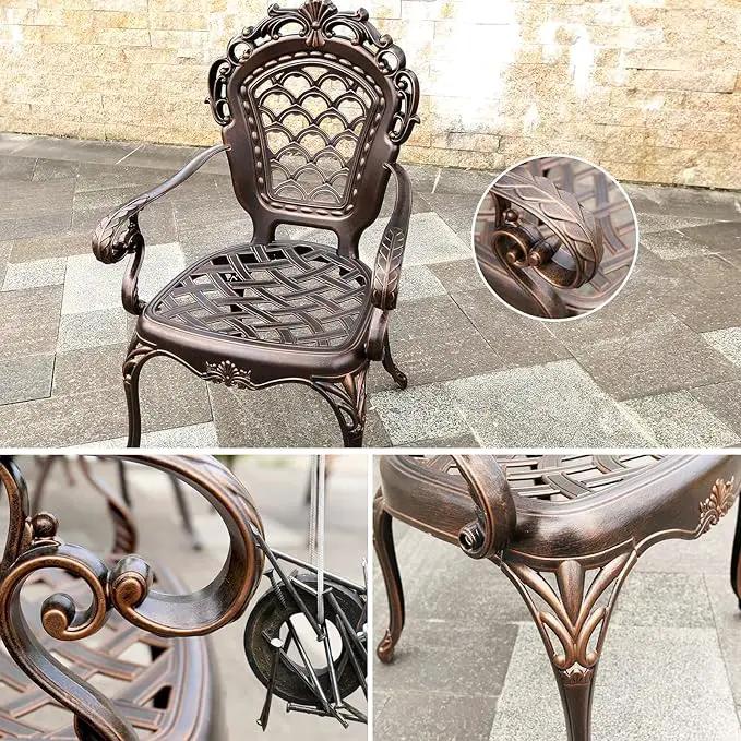 Outdoor Dining Chair Cast Aluminum Patio Chairs Set of 2 All-Weather Patio Dining Chair with Adjustable Feet for Backyard Garden (Flange Chair) by GreenHaven Gardens