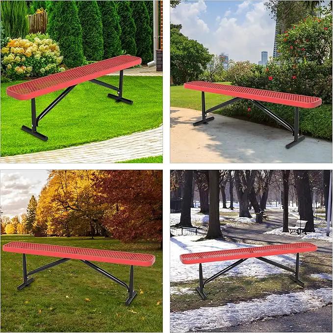 48" L Outdoor Steel Flat Bench, Heavy Duty Metal Park Bench for Outside, Expanded Metal, Commercial Benches Mesh Bench for Shopping Mall, Store, Lawn, Park, Patio, Deck, Garden (Red, 6FT) by GreenHaven Gardens