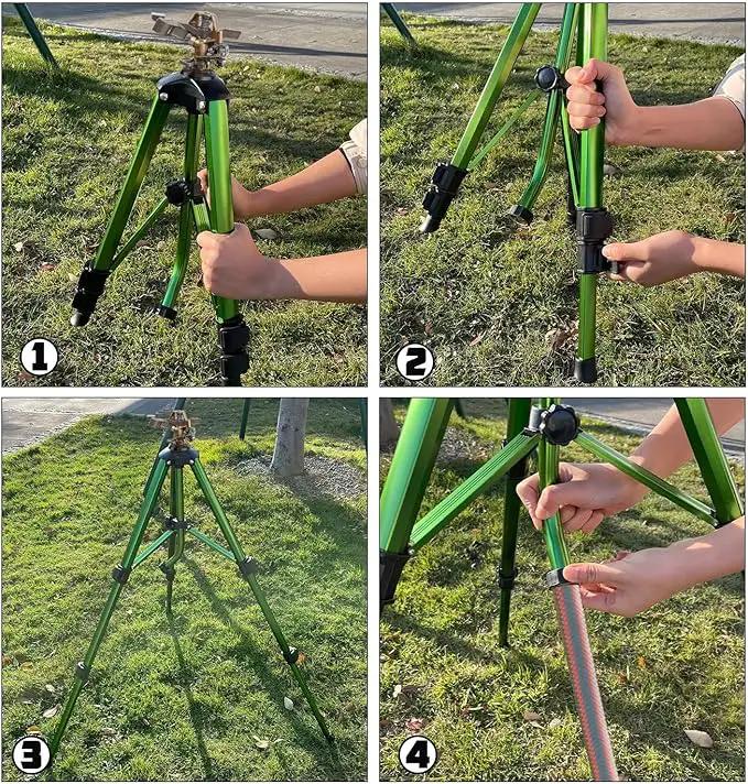 Biswing Impact Sprinkler Head on Tripod Base, Heavy Duty Lawn Sprinklers, 360 Degree Large Area Irrigation, Brass Sprinkler Nozzle & Solid Alloy Metal Extension Legs Flip Locks, 1 Pack by GreenHaven Gardens