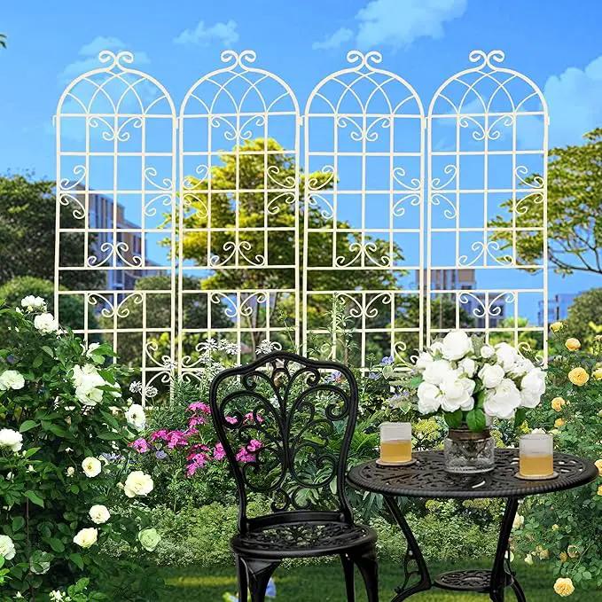 4 Pack Metal Garden Trellis for Climbing Plants Outdoor 86.7" H Cream White Garden Fence Rustproof Trellis Support Roses Flower Lawn, Off White by GreenHaven Gardens